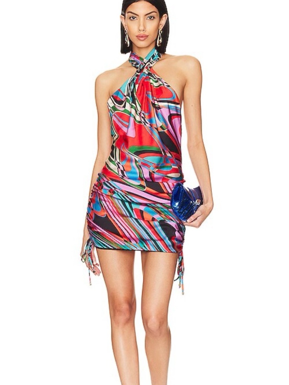 PatBO Multicolor Halter Mini Cover-Up Dress in Red, Blue, Pink